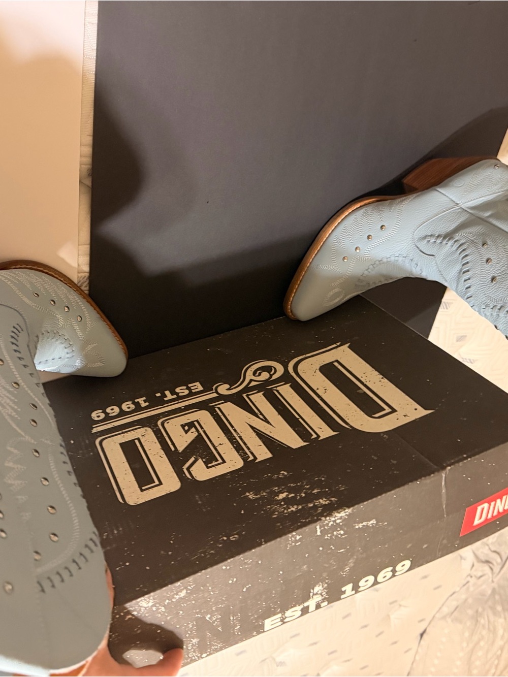 dingo Light Blue Western Boots with Brown Heel